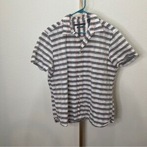 Perry Ellis short sleeve button down Linen Blend Grey White Pink Plaid Large